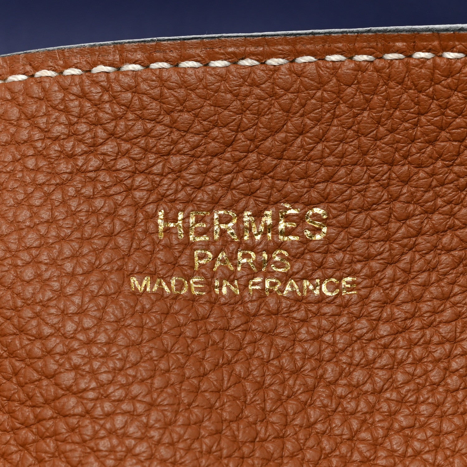 Hermes Taurillon Clemence Double Sens 45 Reversible Tote Gold Bleu Encre 12 of 14