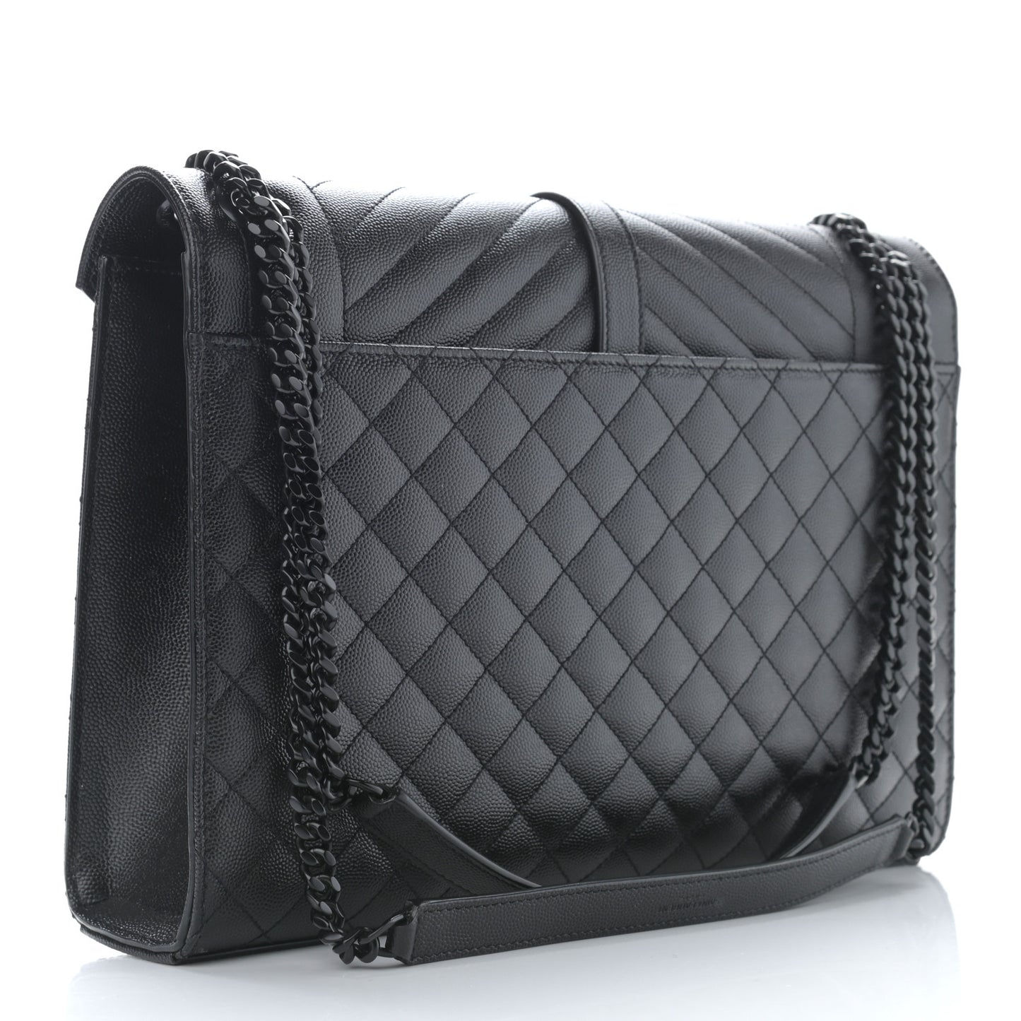 Grain De Poudre Textured Mixed Matelasse Large Triquilt Monogram Monochrome Satchel Black
