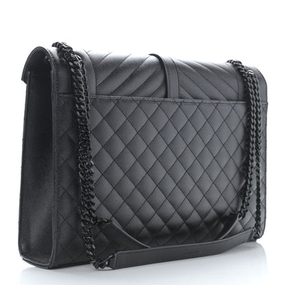 Saint Laurent Grain De Poudre Textured Mixed Matelasse Large Triquilt Monogram Monochrome Satchel Black 2 of 11