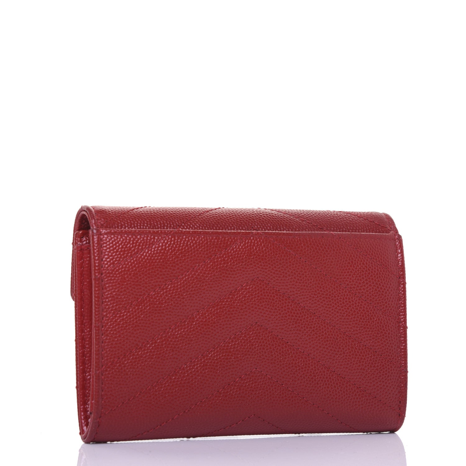 Saint Laurent Grain De Poudre Matelasse Chevron Small Monogram Envelope Wallet New Red 3 of 12