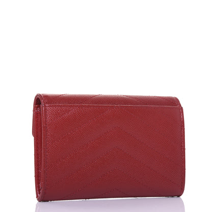 Saint Laurent Grain De Poudre Matelasse Chevron Small Monogram Envelope Wallet New Red 3 of 12