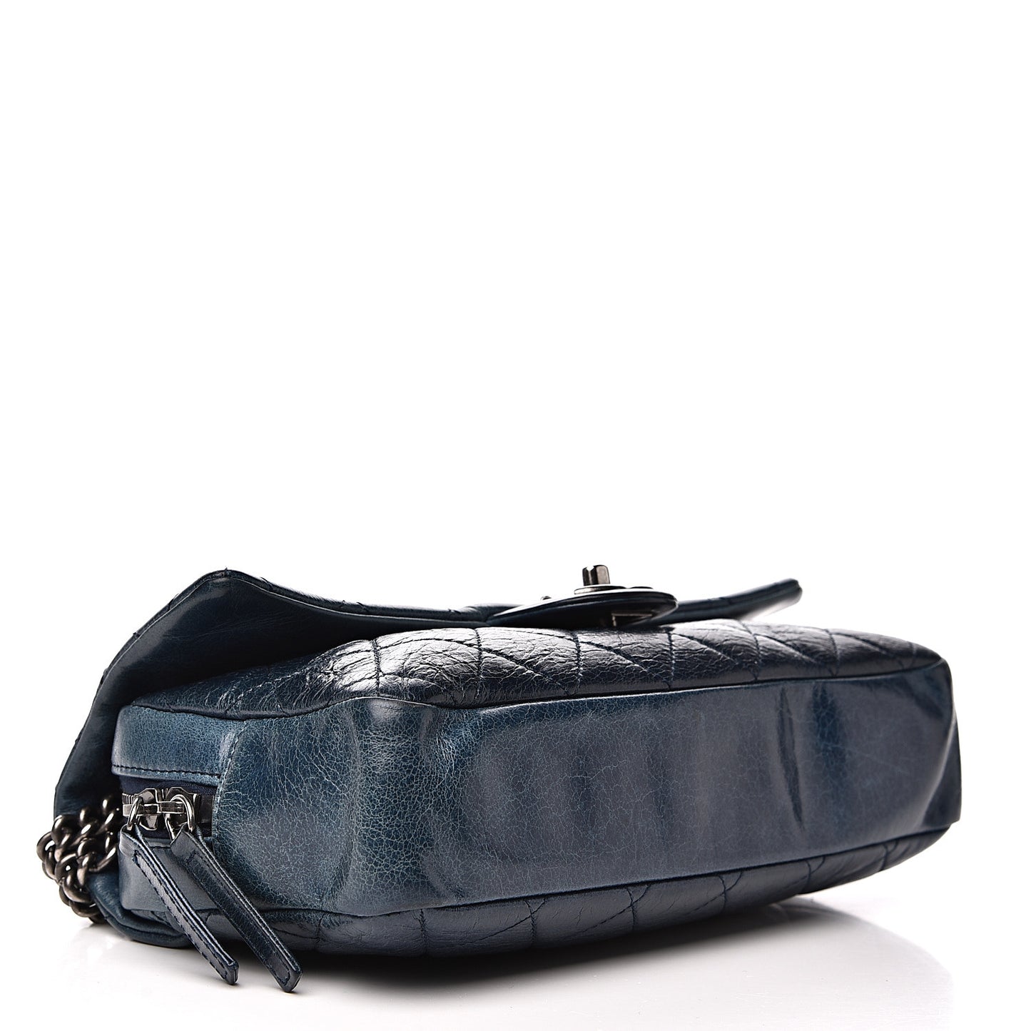 Glazed Calfskin Quilted Medium Duo Color Flap Blue