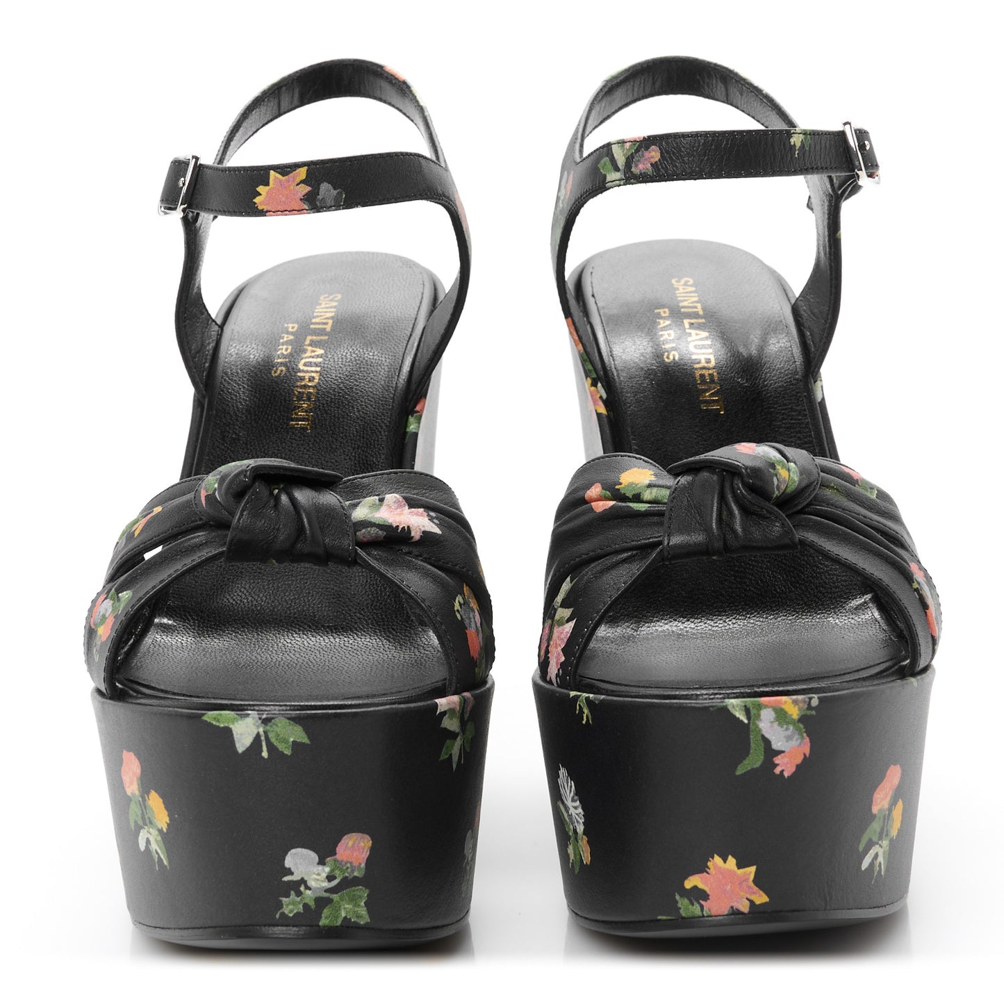 Nappa Calfskin Grunge Flower Printed Candy 85 Platform Wedge Sandals 37.5 Black Multicolor