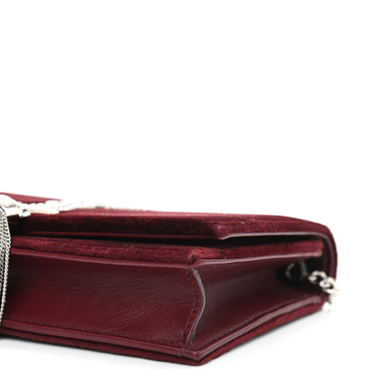 Saint Laurent Velvet Crystal Monogram Kate Tassel Shoulder Bag Burgundy 9 of 10