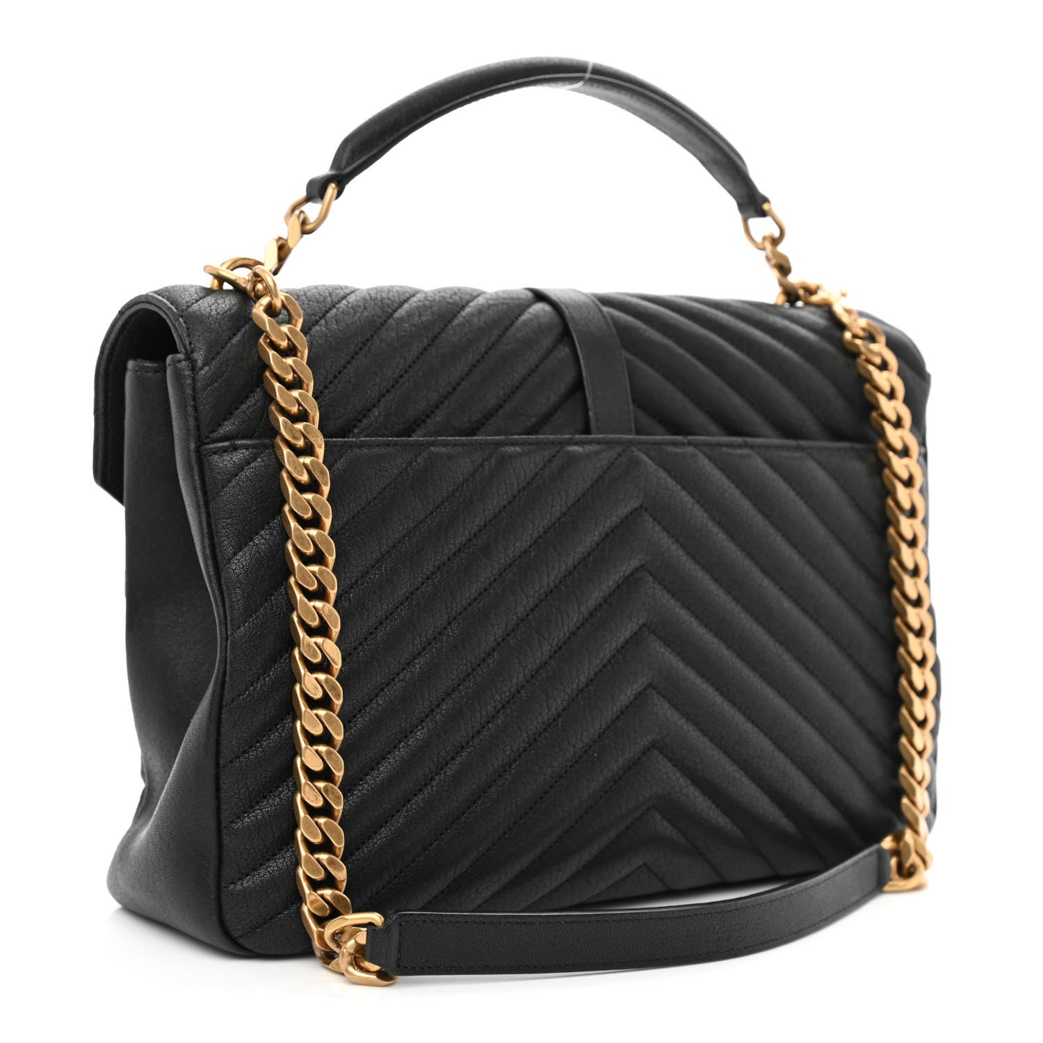 Saint Laurent Sheepskin Matelasse Chevron Monogram Large College Satchel Black 3 of 11