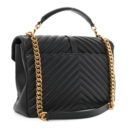 Saint Laurent Sheepskin Matelasse Chevron Monogram Large College Satchel Black 3 of 11