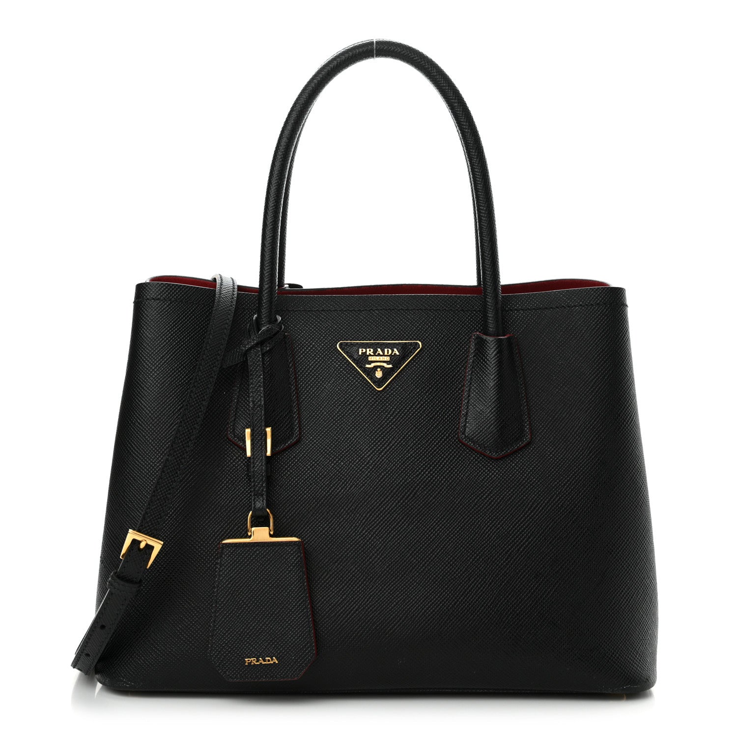 Prada Saffiano Cuir Small Double Bag Black Fuoco 1 of 16
