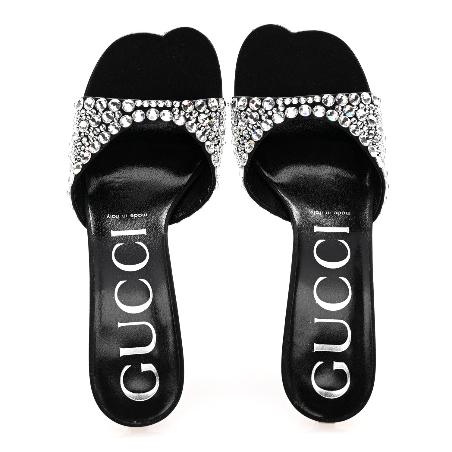 Gucci Satin Crystal 65mm Slide Sandals 36 Black 2 of 11