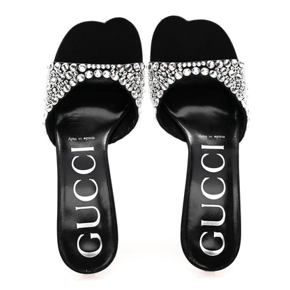 Gucci Satin Crystal 65mm Slide Sandals 36 Black 2 of 11