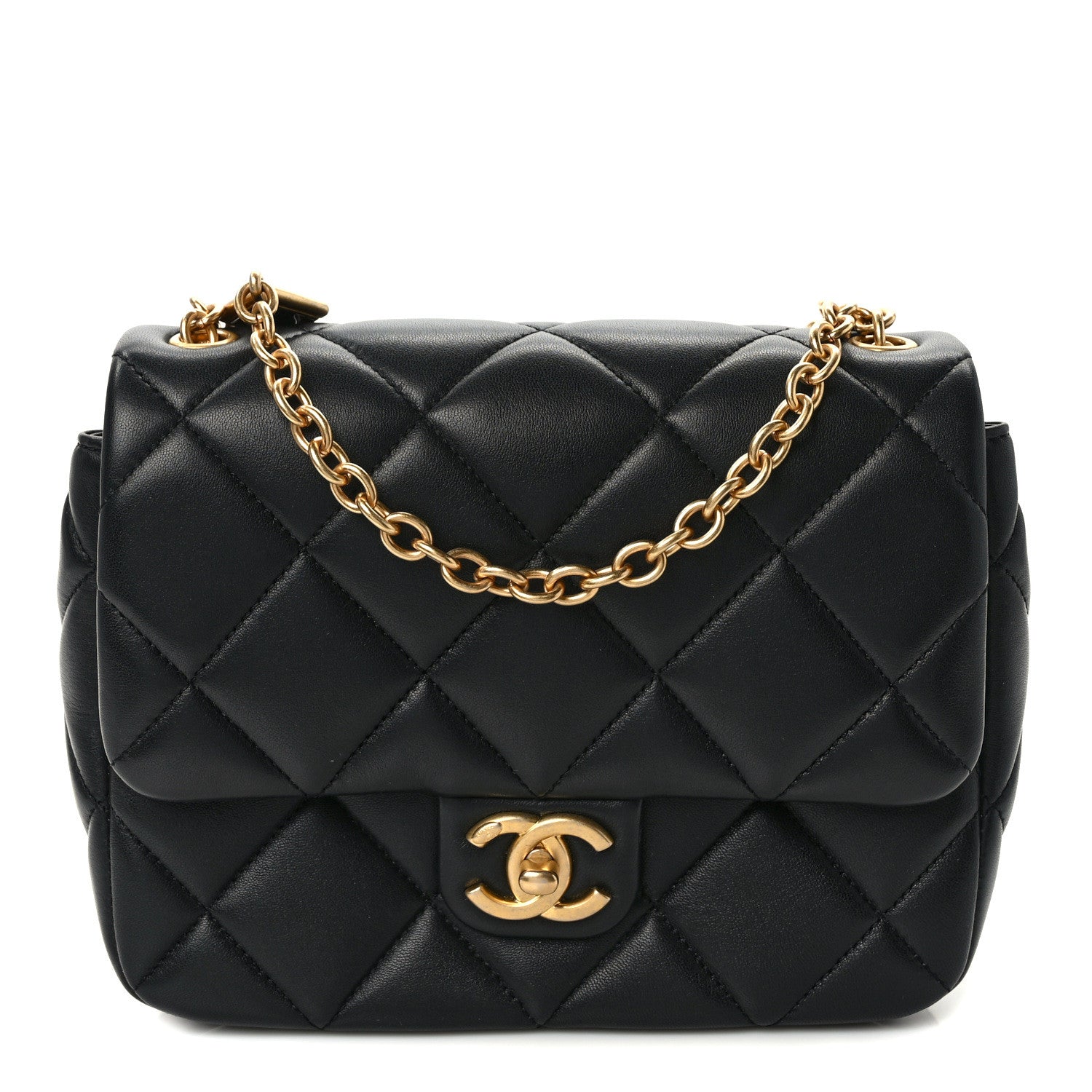 Chanel Lambskin Enamel Pearl Quilted Mini Charm Me Square Flap Black 1 of 12