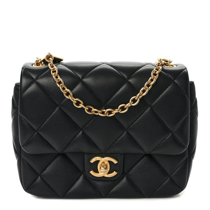 Chanel Lambskin Enamel Pearl Quilted Mini Charm Me Square Flap Black 1 of 12
