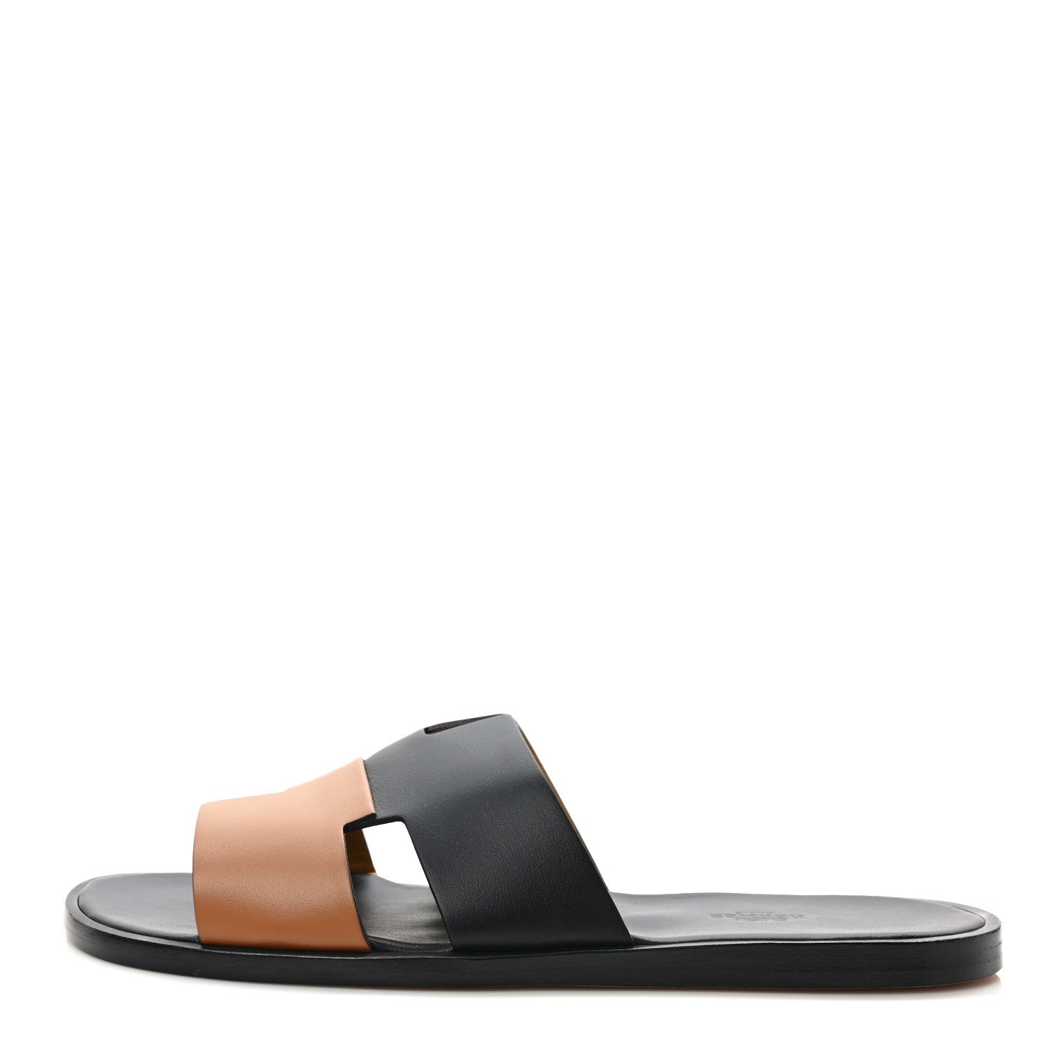 Hermes Calfskin Mens Izmir Sandals 43.5 Black Naturel 1 of 9