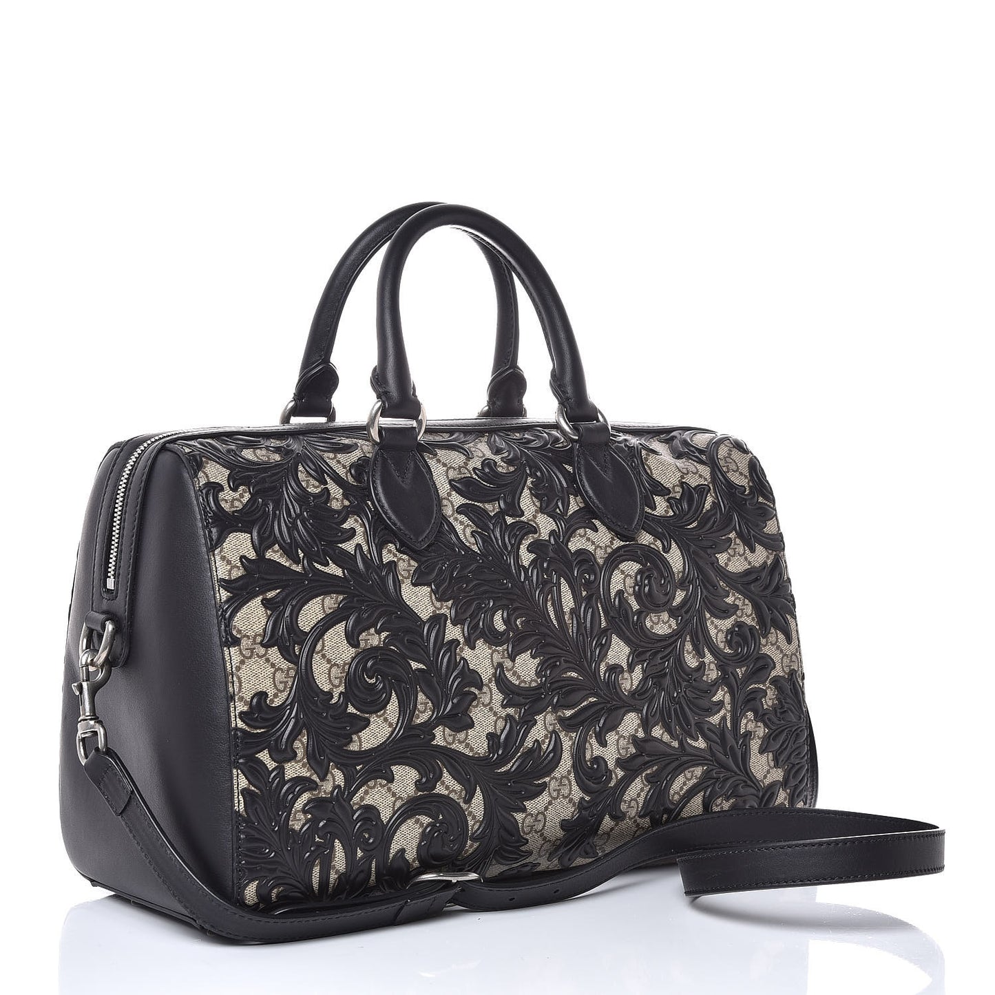 GG Supreme Monogram Arabesque Large Boston Black
