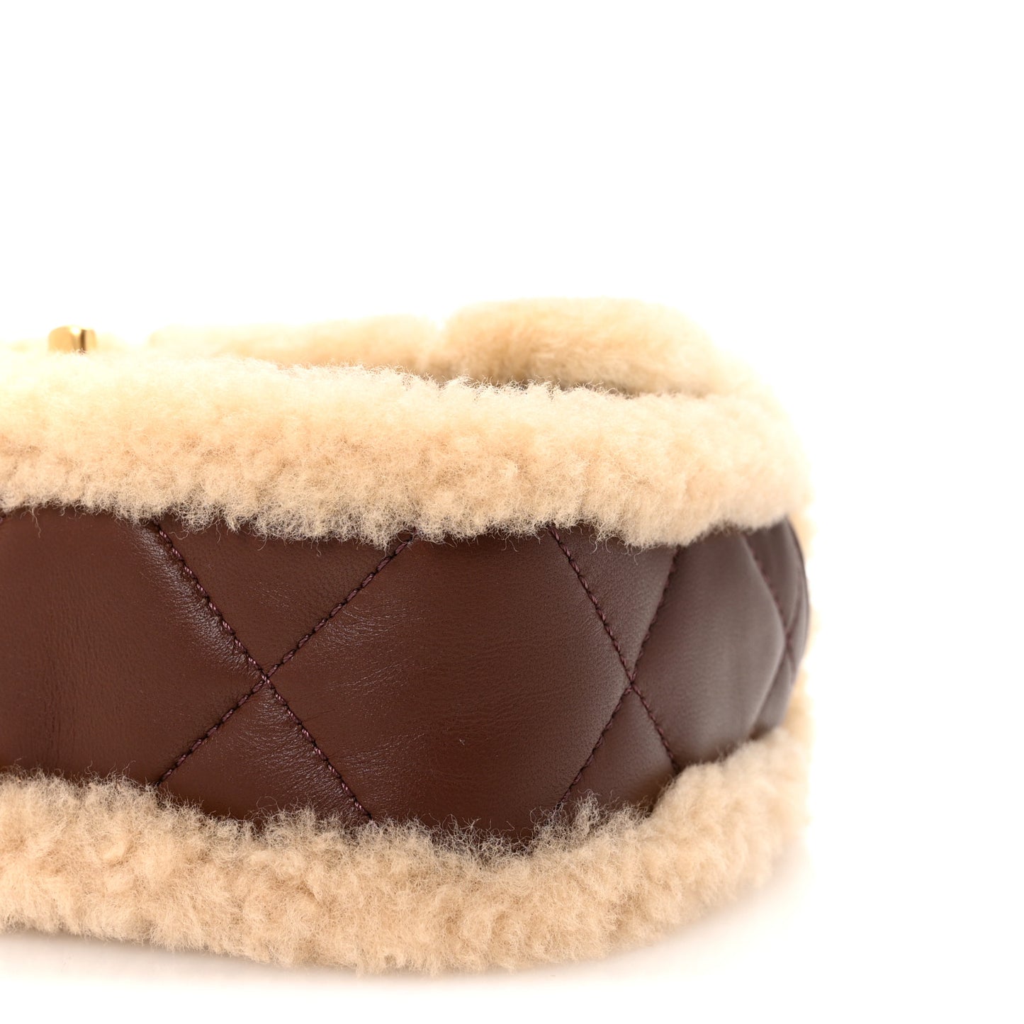 Shearling Lambskin Quilted Mini Furry Coco Flap Beige Dark Brown
