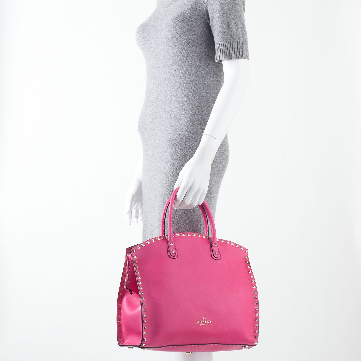 Vitello Rockstud Dome Shopper Pink