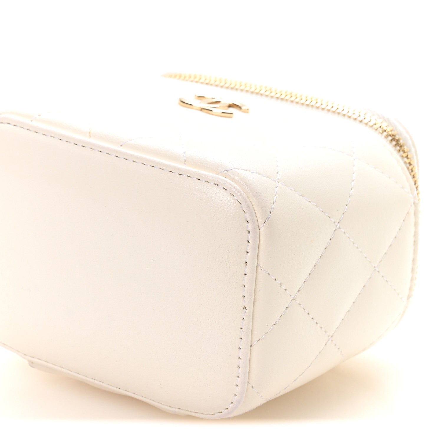 Chanel Lambskin Quilted Mini Camellia Bow Vanity Case With Chain White 10 of 11
