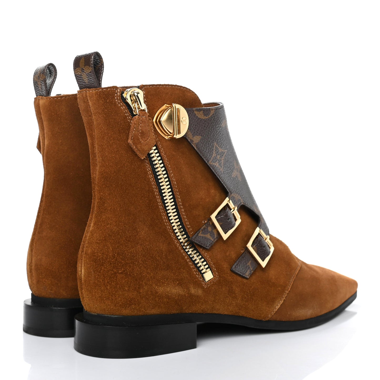 Suede Monogram Jumble Flat Ankle Boots 38