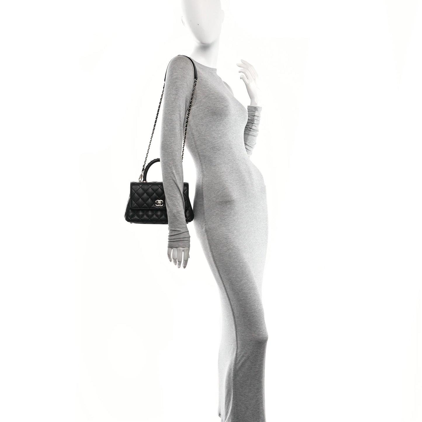 Caviar Quilted Mini Coco Chain Handle Flap Black