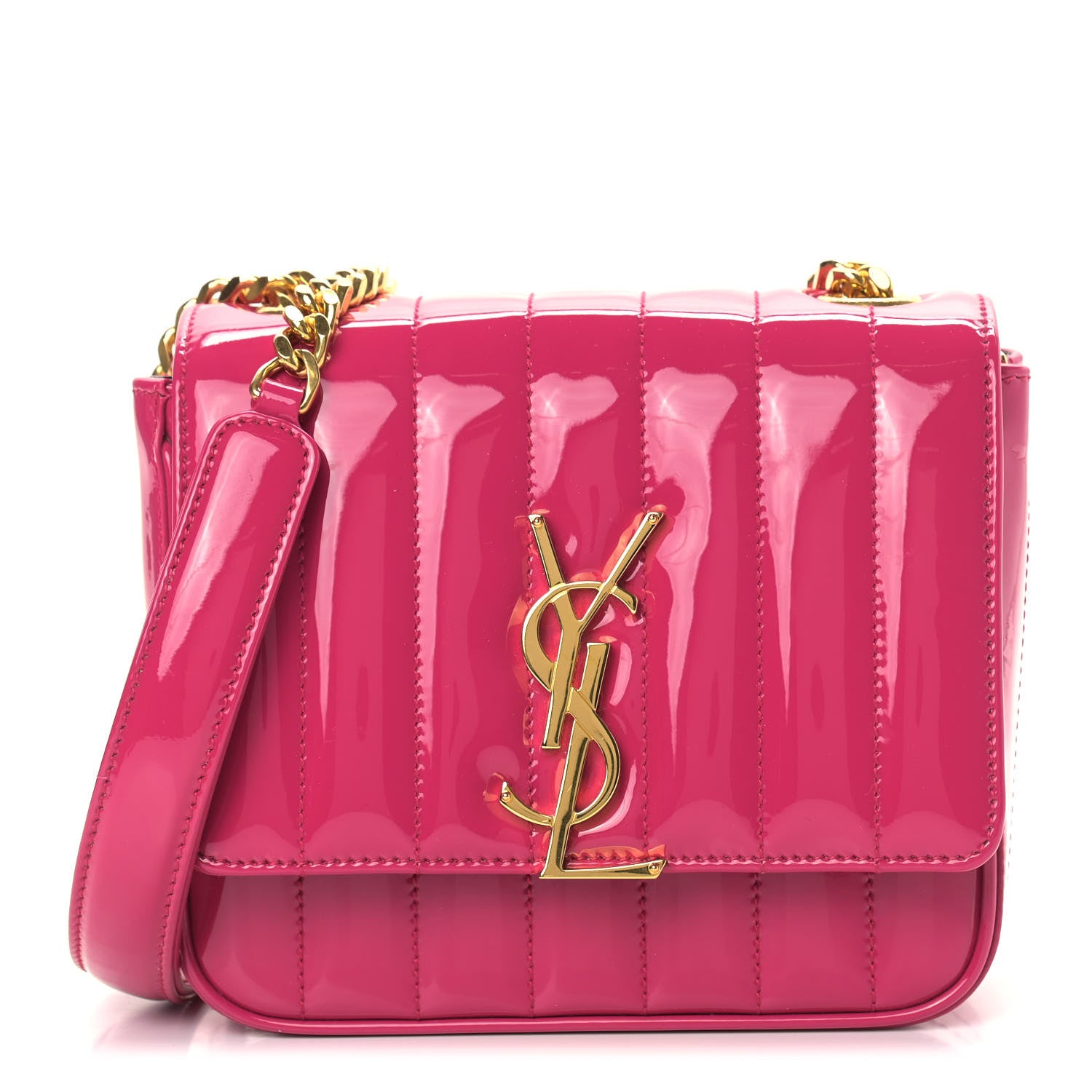 Saint Laurent Patent Matelasse Monogram Small Vicky Chain Bag Bubblegum 1 of 12