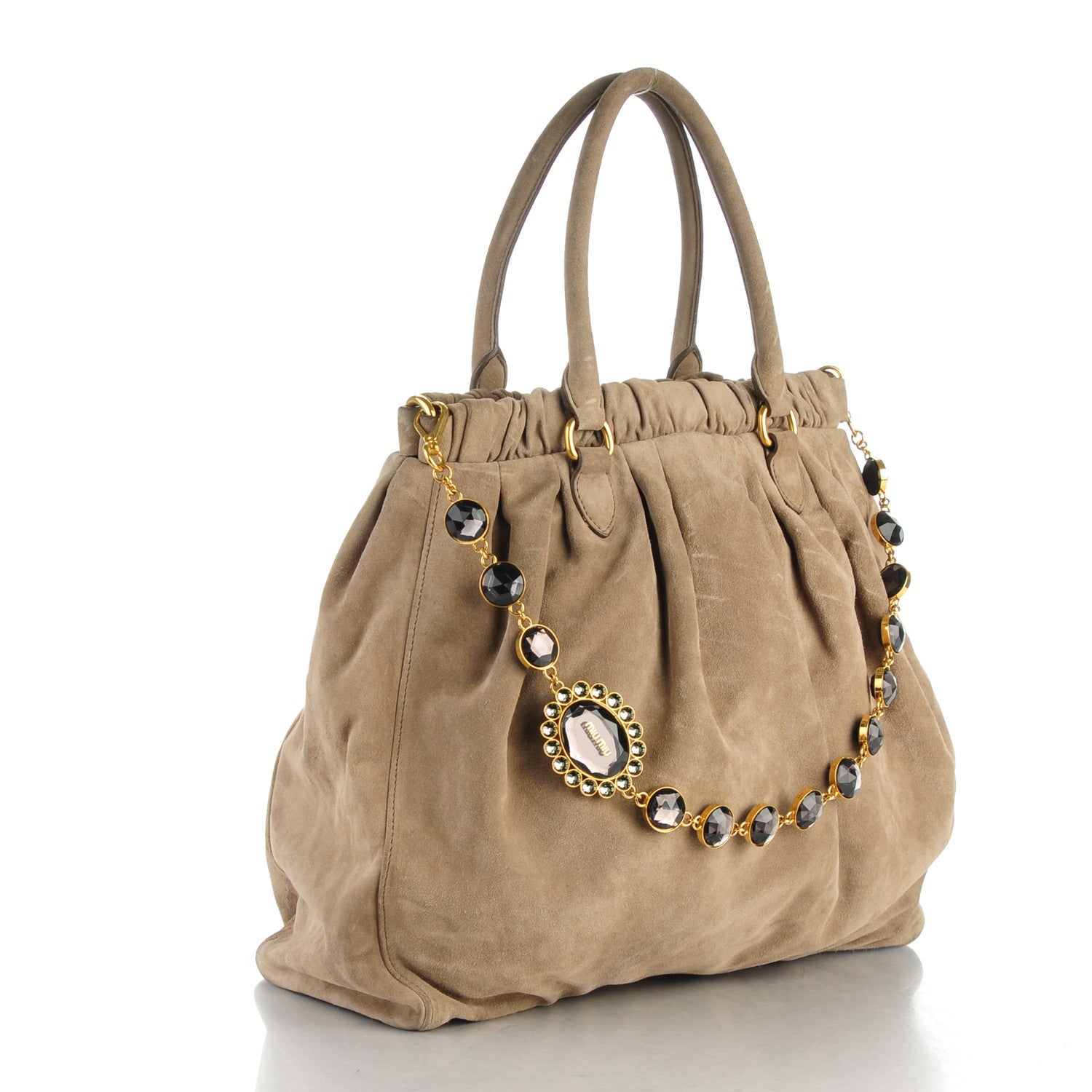 Miu Miu Suede Swarovski Crystal Tote 3 of 8