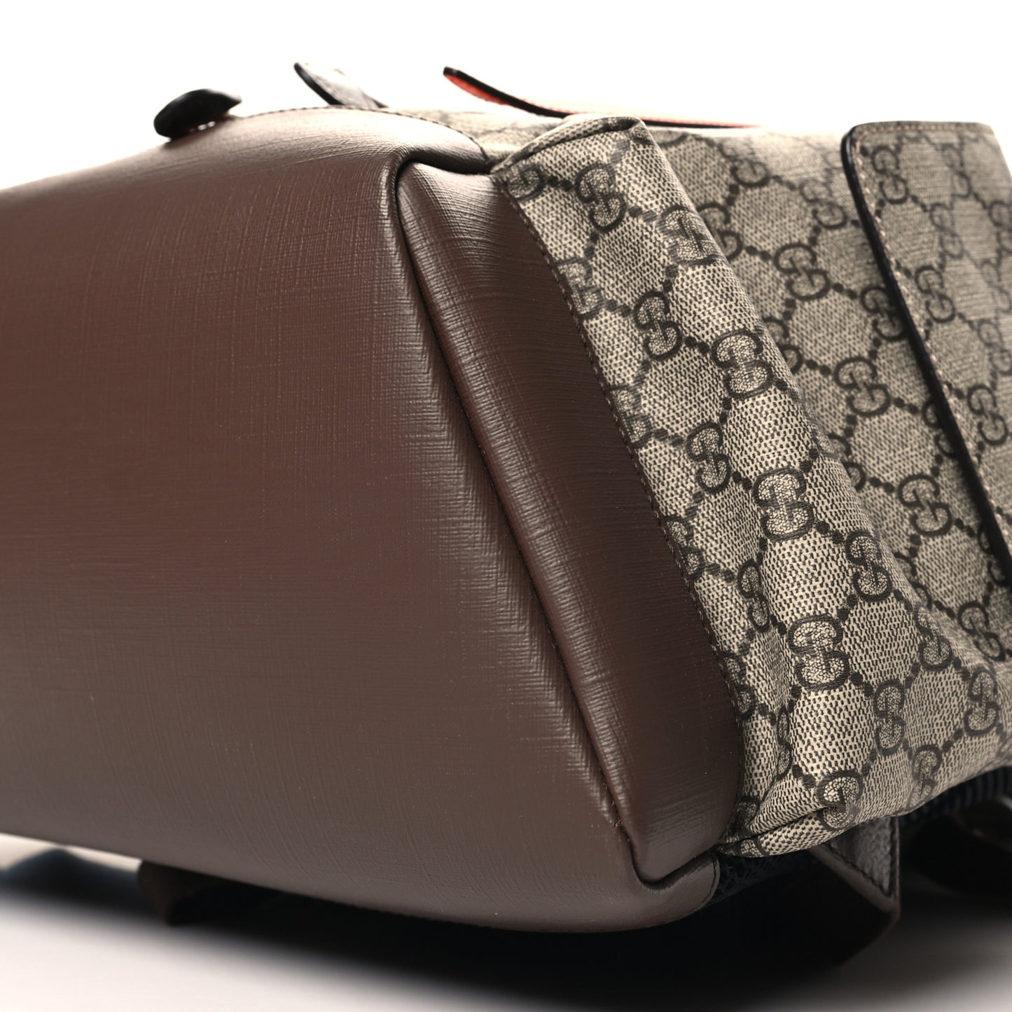 GG Supreme Monogram Medium Ophidia Double Buckle Backpack Beige Ebony Neon Orange