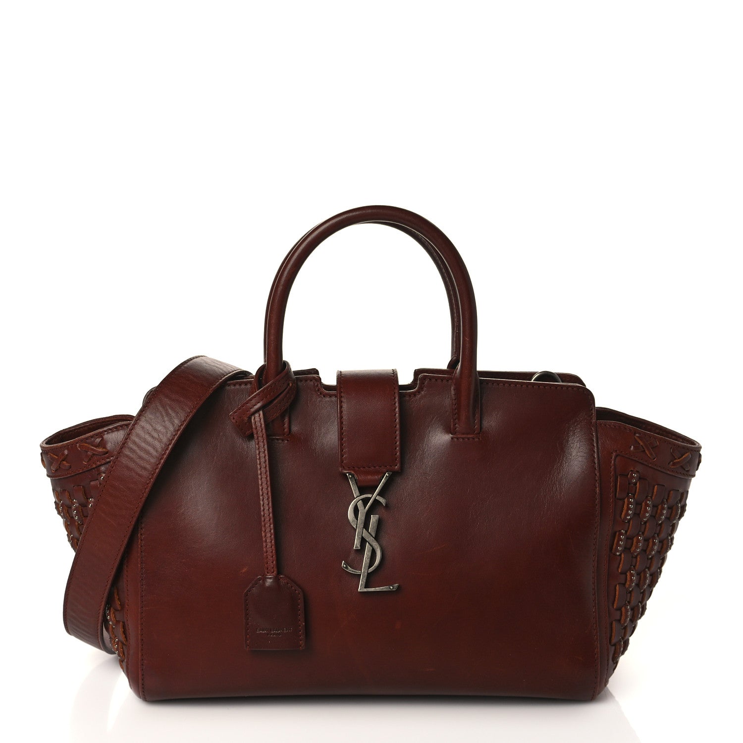 Saint Laurent Calfskin Studded Woven Baby Monogram Downtown Cabas Brown 1 of 10