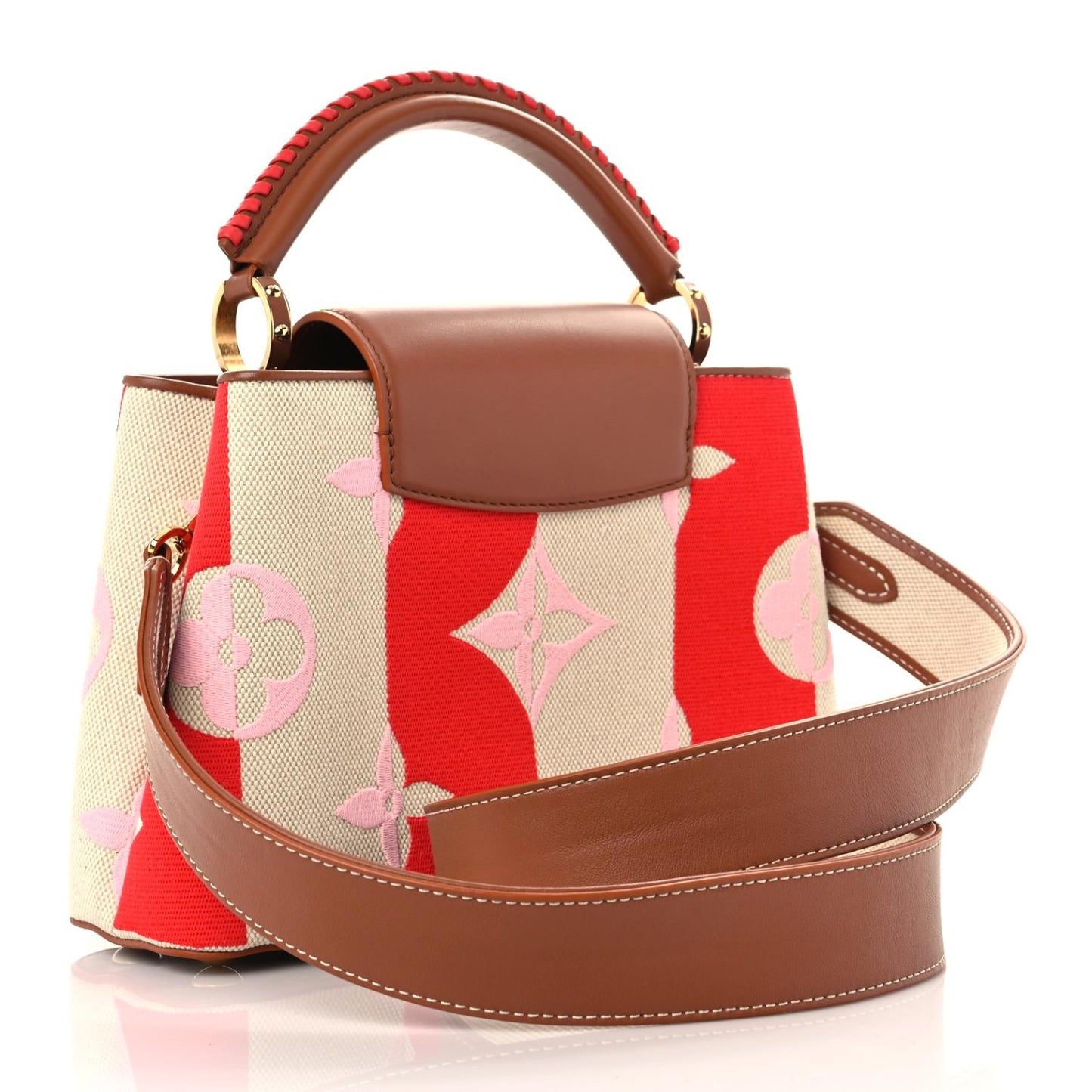 Canvas Calfskin Embroidered Braided Monogram Capucines BB Red