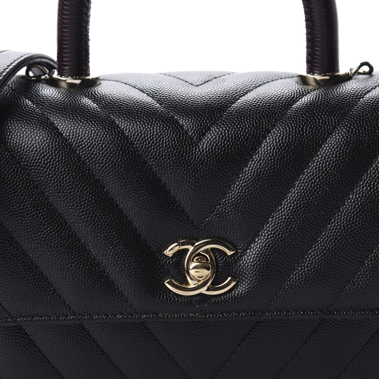 Chanel Caviar Lizard Chevron Quilted Mini Coco Handle Flap Black 16 of 17