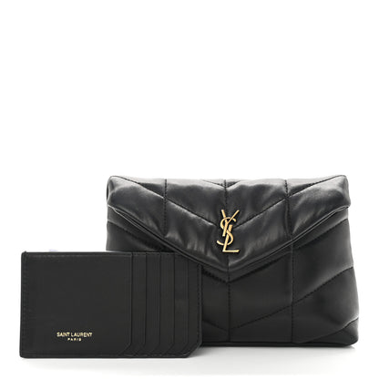Saint Laurent Lambskin Monogram Loulou Puffer Pouch Clutch Black 1 of 8