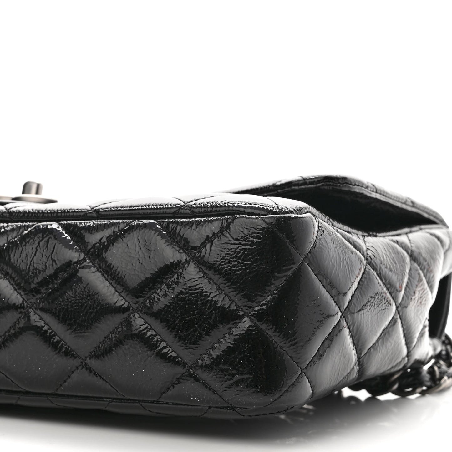 Crinkled Patent Quilted Jumbo Single Flap Black
