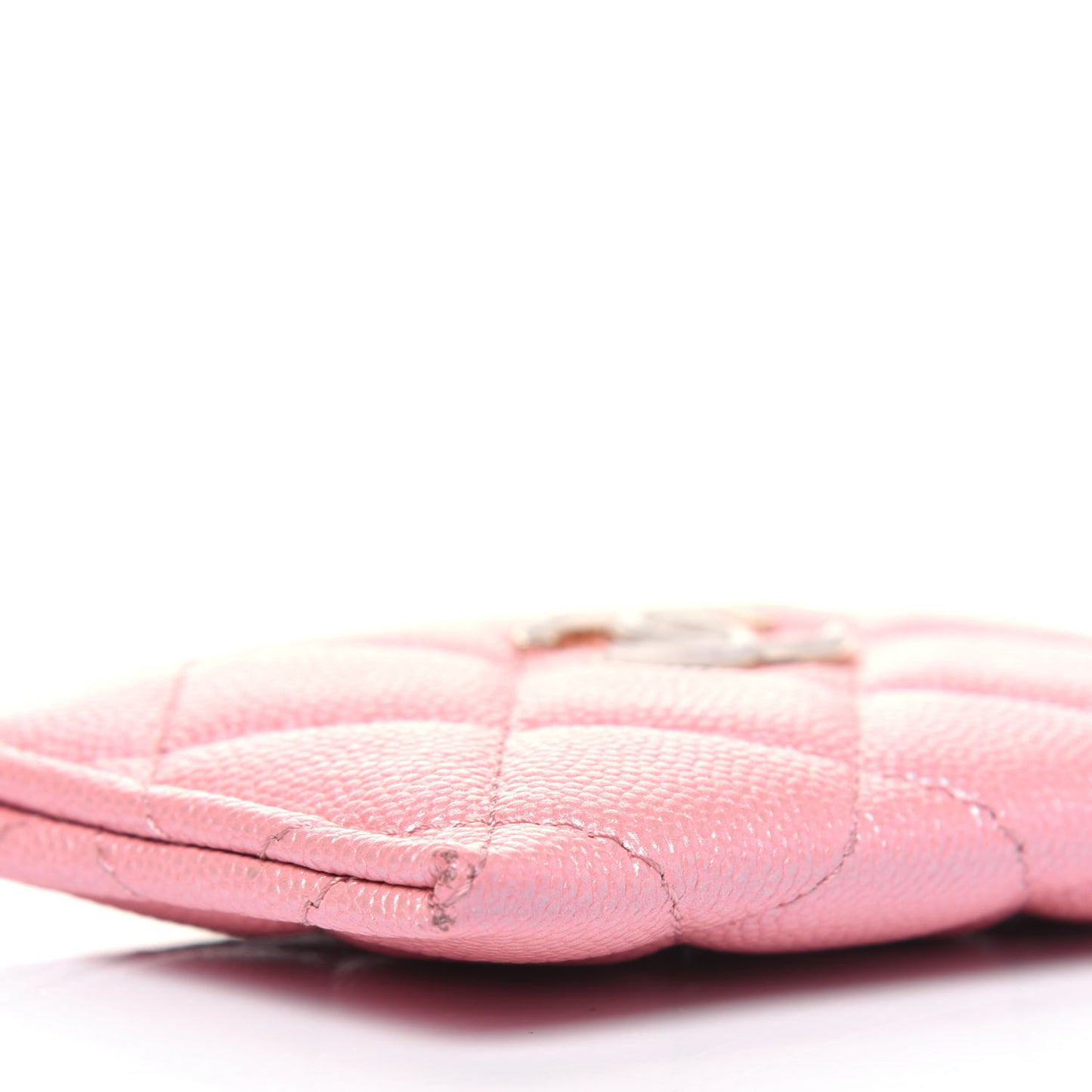 Iridescent Caviar Quilted Card Holder Rose Pink