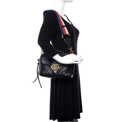Gucci Calfskin Matelasse Sylvie Web Small GG Marmont Top Handle Shoulder Bag Black 2 of 11