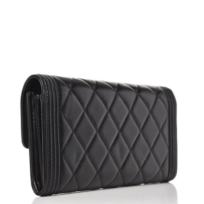 Chanel Lambskin Quilted Boy Large Gusset Flap Wallet Black 3 of 8