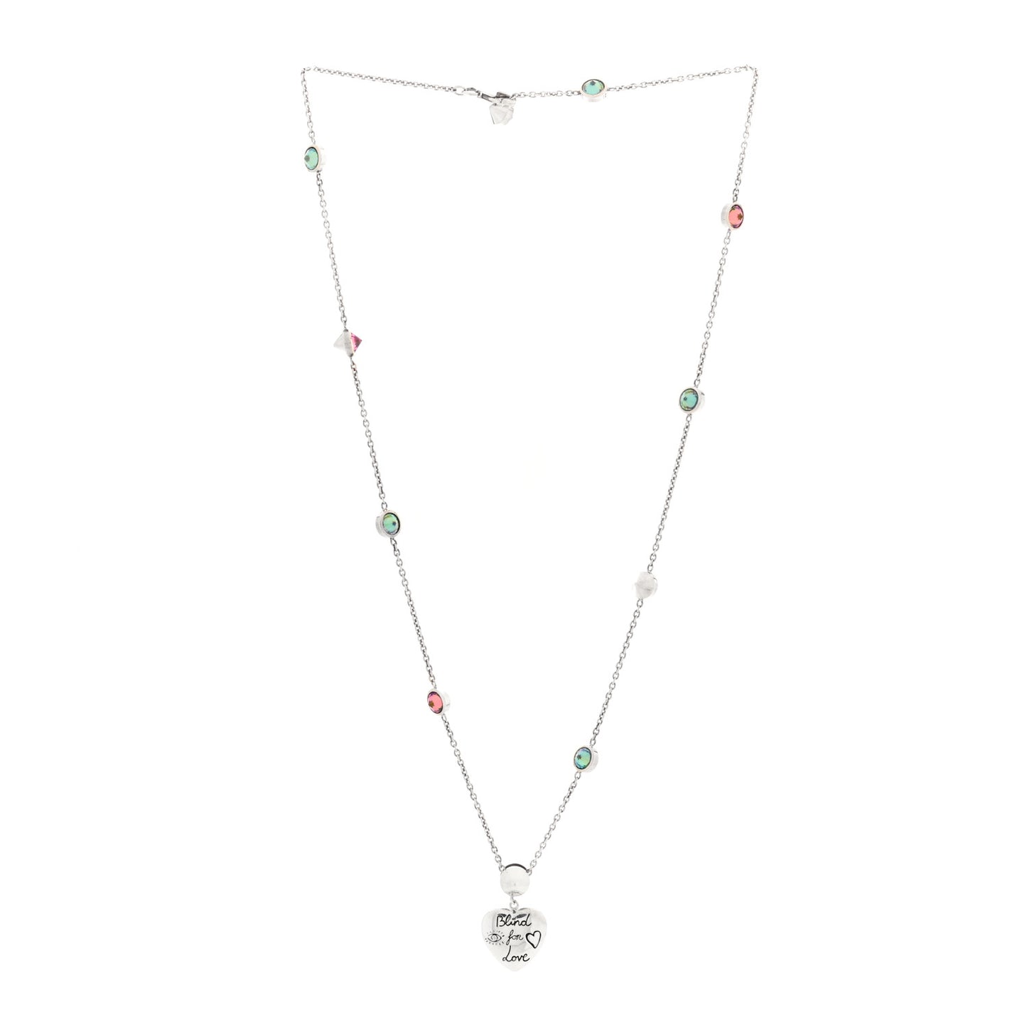 Sterling Silver Cubic Zirconia Blind For Love Pendant Necklace Pink Blue