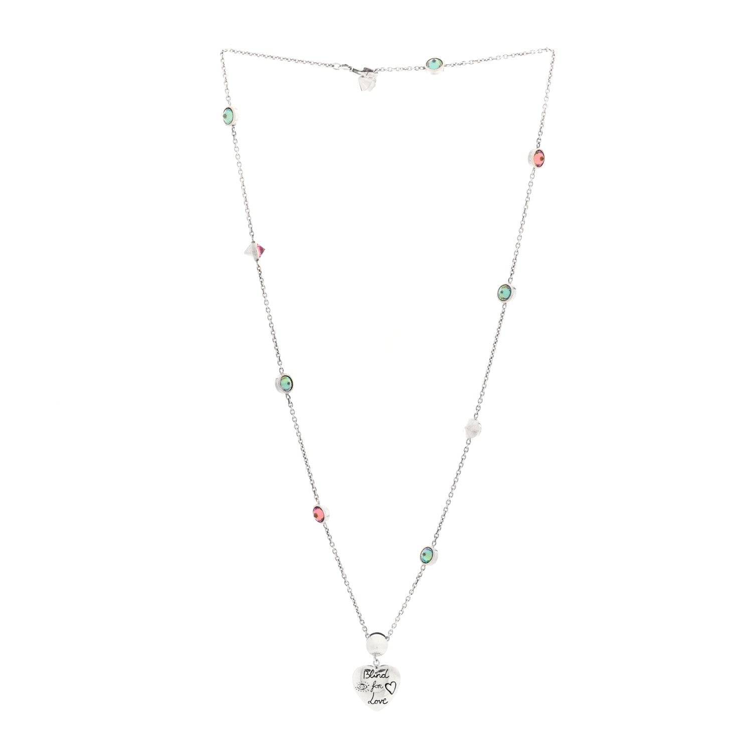 Gucci Sterling Silver Cubic Zirconia Blind For Love Pendant Necklace Pink Blue 3 of 5