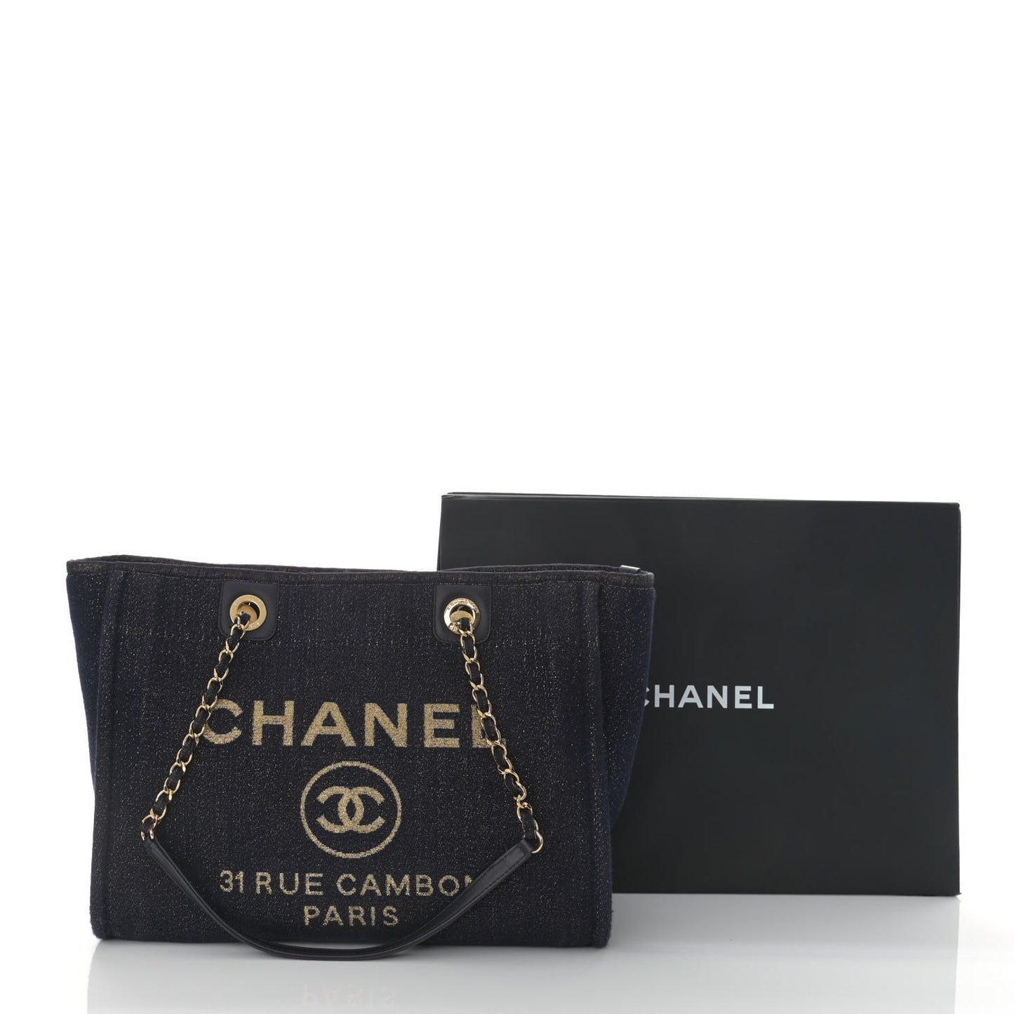 Lurex Canvas Small Deauville Tote Navy Blue Gold