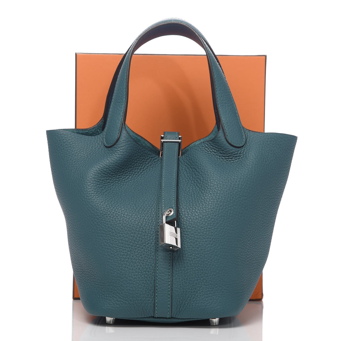 Taurillon Clemence Eclat Picotin Lock 18 PM Vert Bosphore Deep Blue