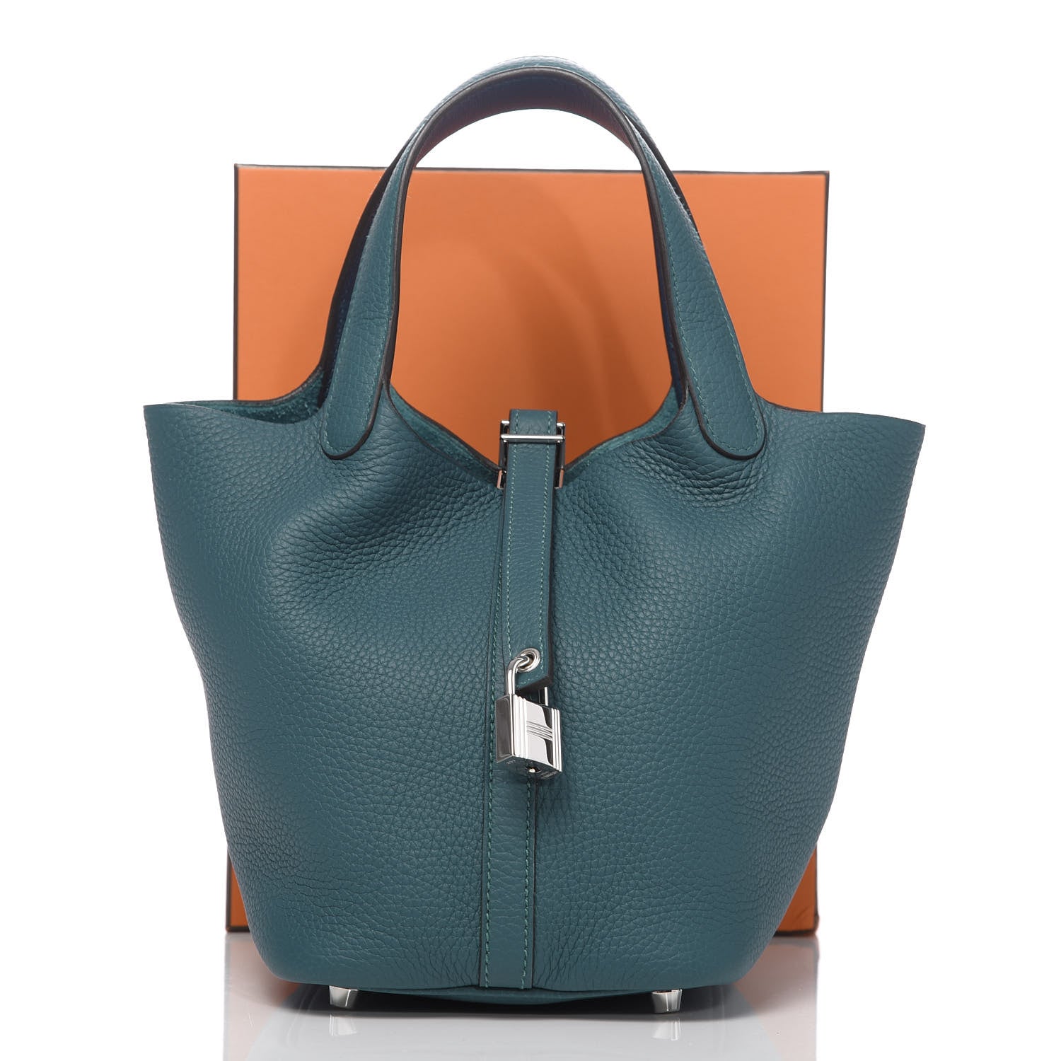 Hermes Taurillon Clemence Eclat Picotin Lock 18 PM Vert Bosphore Deep Blue 11 of 11
