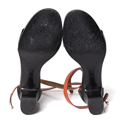 Hermes Calfskin Manege Sandals 38.5 Black Orange Brulee 9 of 9