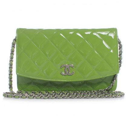 Chanel Patent Quilted Wallet On Chain WOC Lime Green 1 of 9