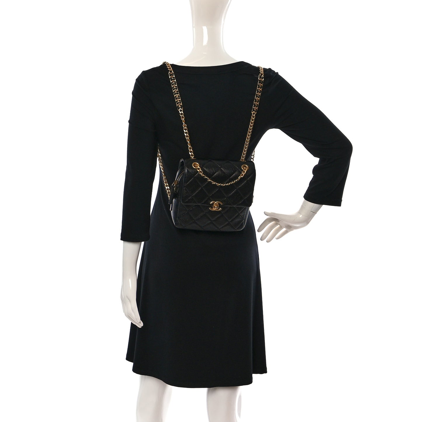 Shiny Caviar Quilted Chain Melody Backpack Black