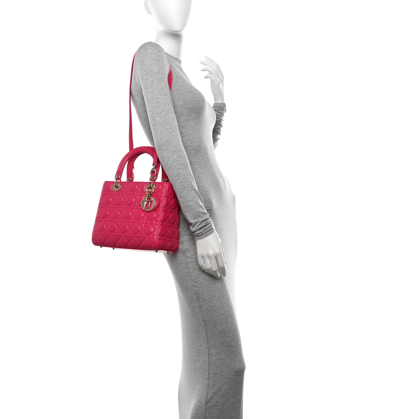 Lambskin Cannage Medium Lady Dior Fuchsia