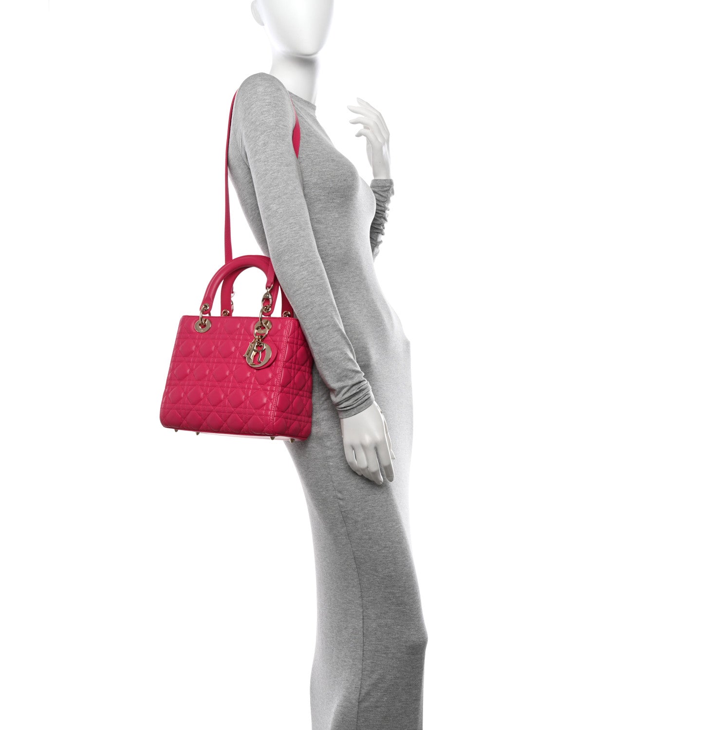 Christian Dior Lambskin Cannage Medium Lady Dior Fuchsia 2 of 15