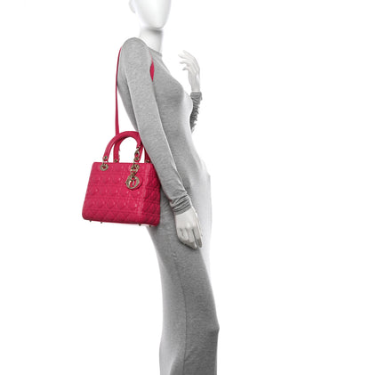 Christian Dior Lambskin Cannage Medium Lady Dior Fuchsia 2 of 15