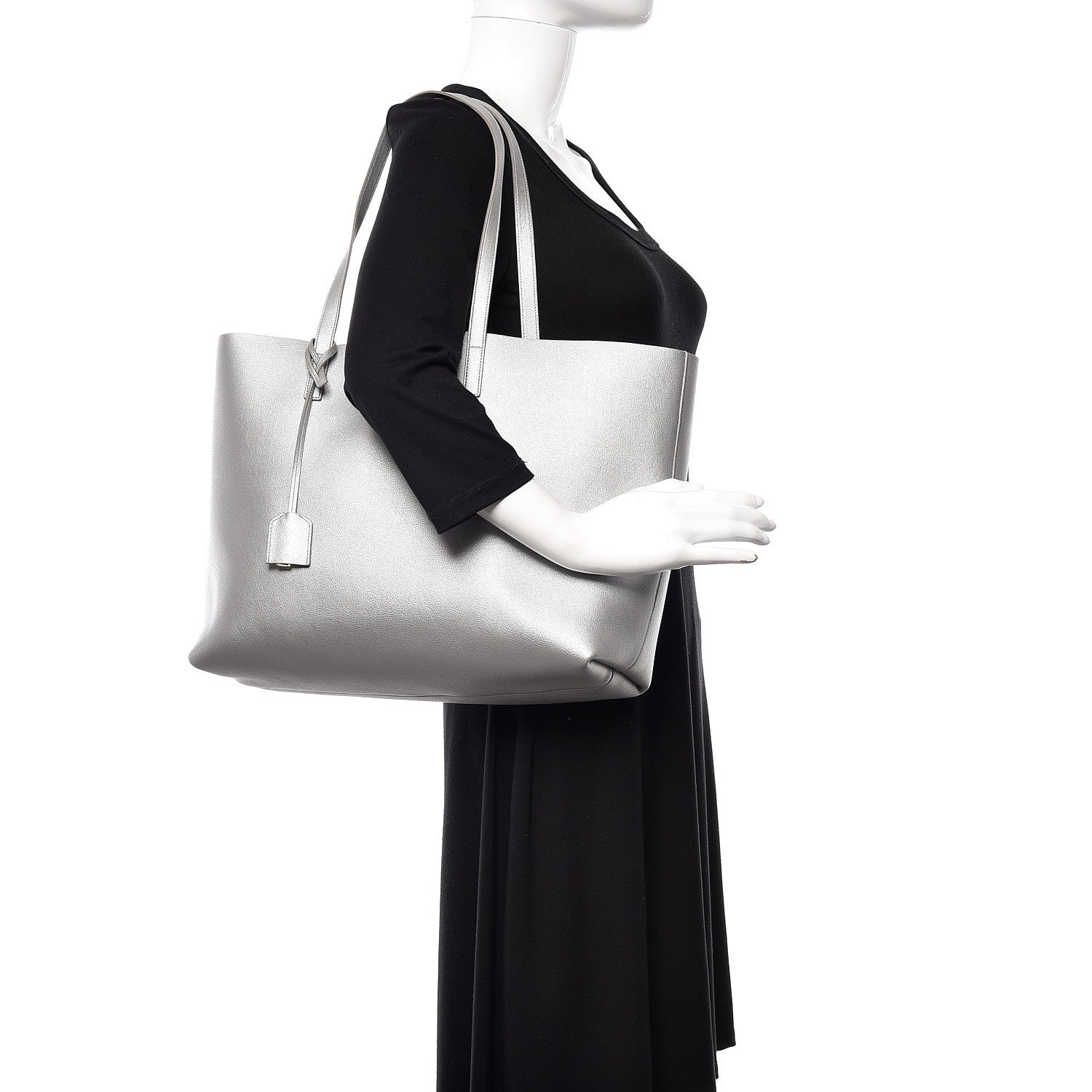 Saint Laurent Metallic Calfskin Large Shopping Tote Silver 2 of 11