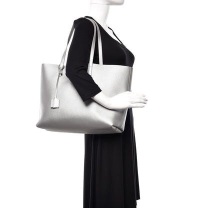 Saint Laurent Metallic Calfskin Large Shopping Tote Silver 2 of 11