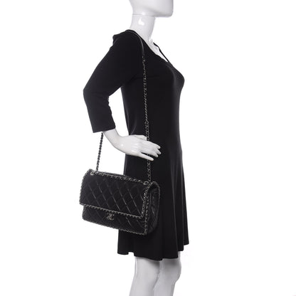 Chanel Crumpled Calfskin Quilted Large Chain All Over Flap Bag Black 2 of 11