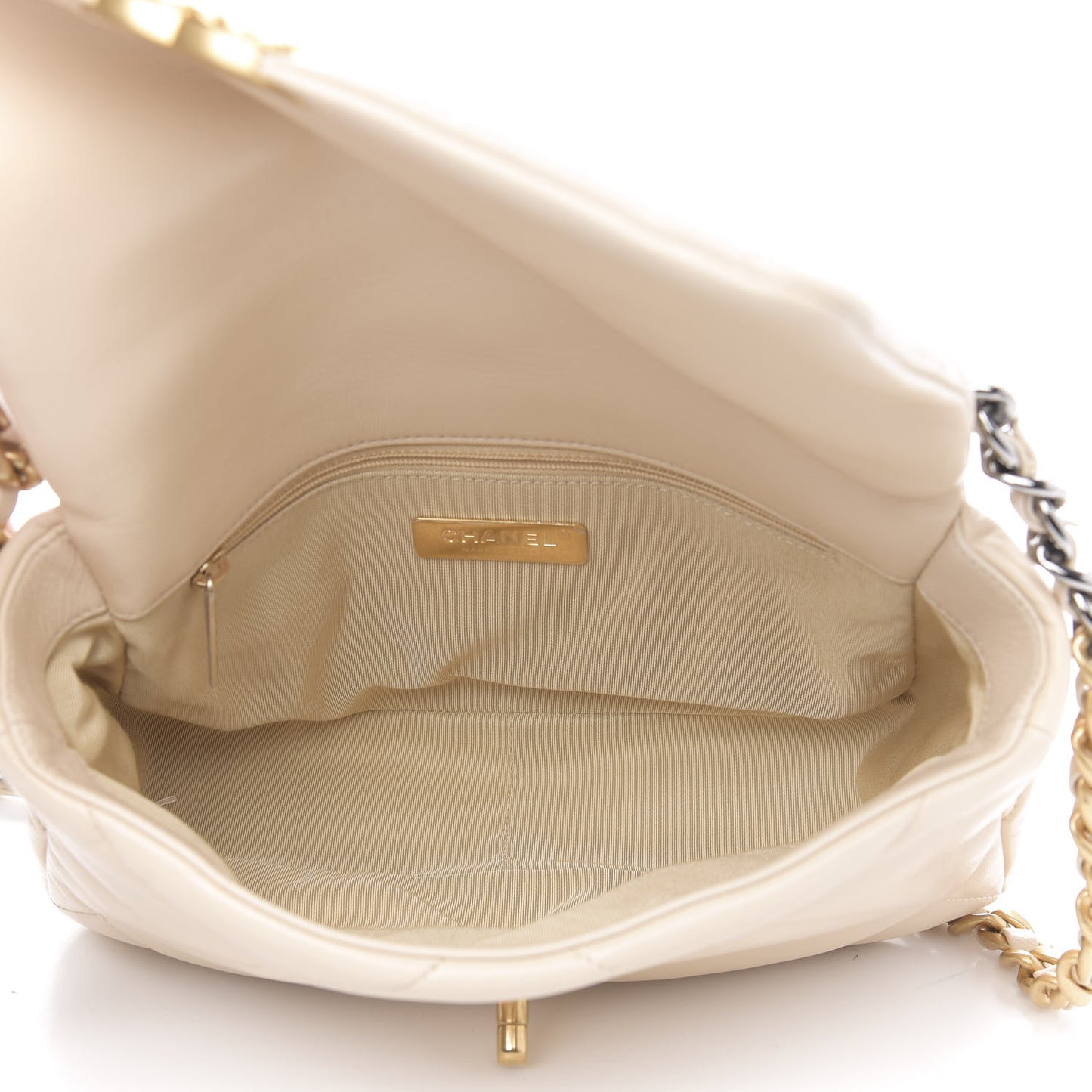 Goatskin Quilted Medium 19 Flap Beige