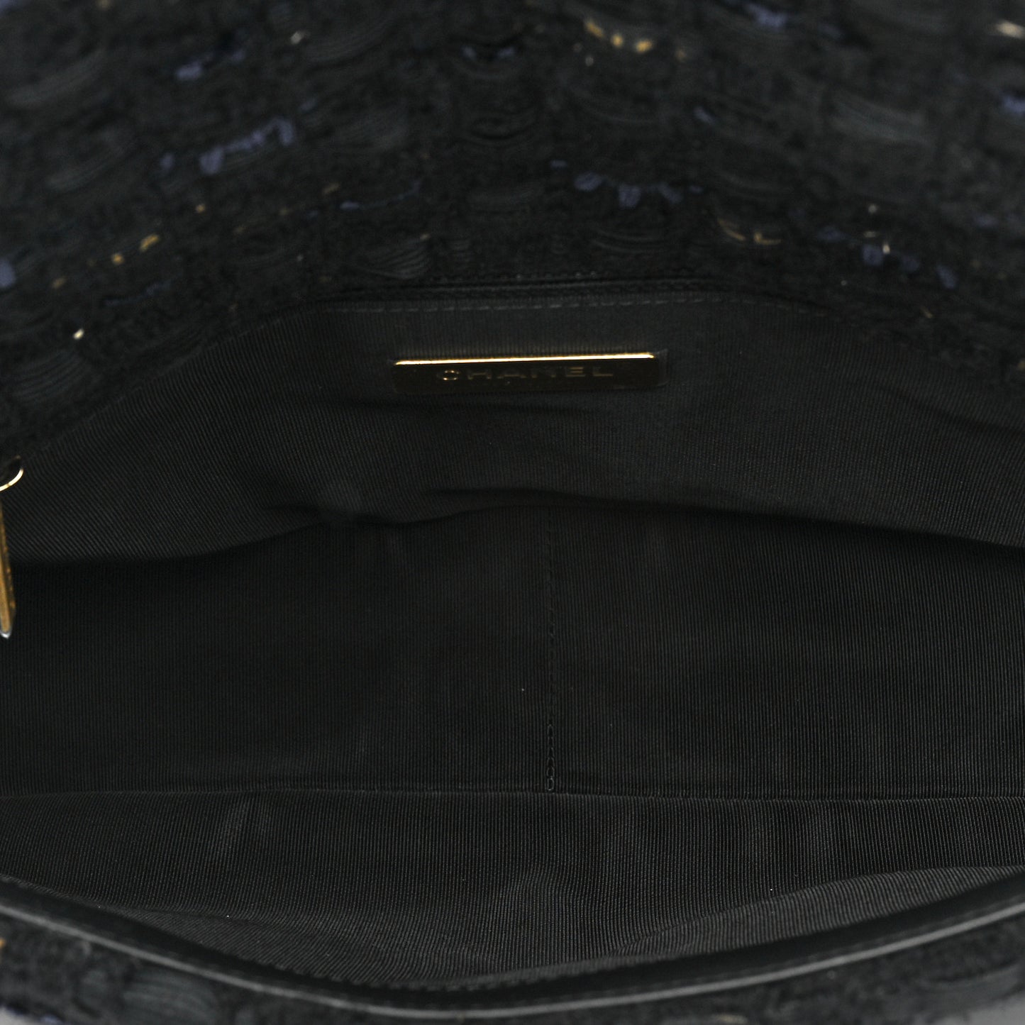 Tweed Quilted Large Chanel 19 Flap Black Navy Gold