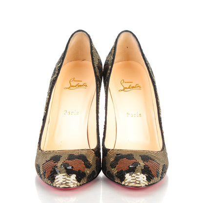 Christian Louboutin Leopard Paillettes Fifi 100 Pumps 40 Beige 2 of 7